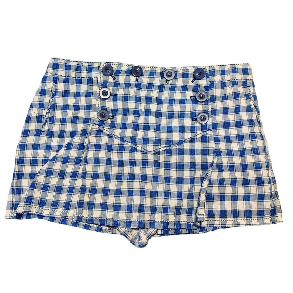 Max Studio Limited Edition Indigo Plaid Skort Button Blue White Womens 12 NWT